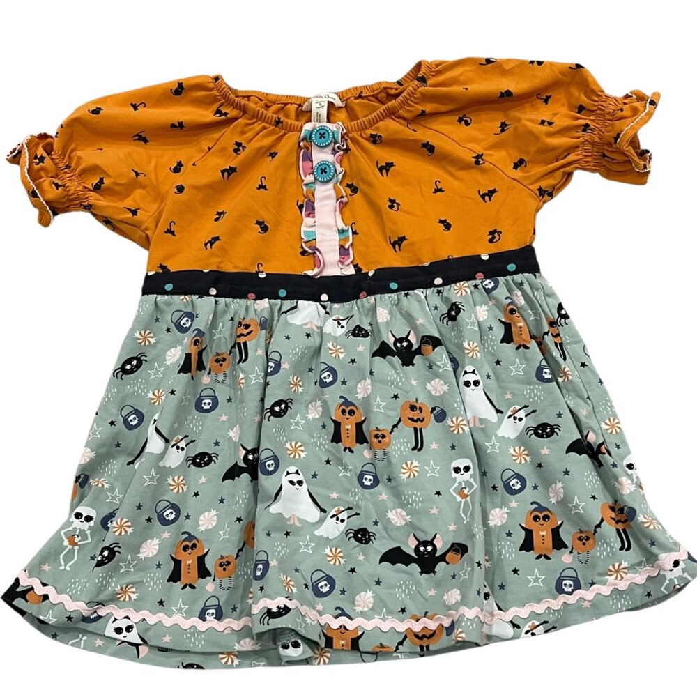 Matilda Jane Halloween Cat & Ghost Shirt Size 8 Orange & Green Cotton Blend